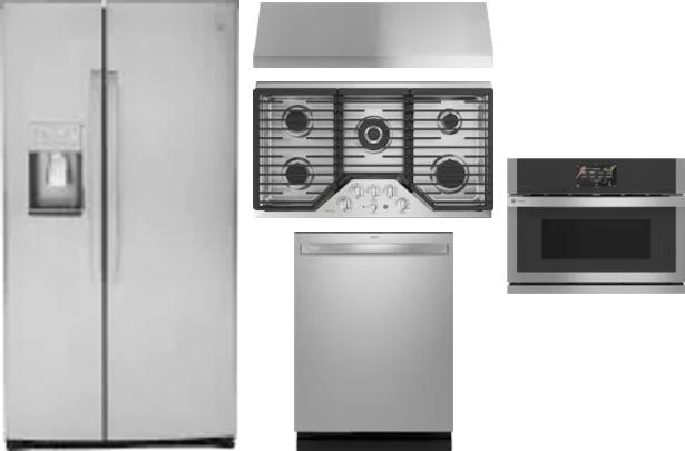 5 Piece Package Includes Refrigerator, Cooktop, Wall Oven, Hood And Dishwasher